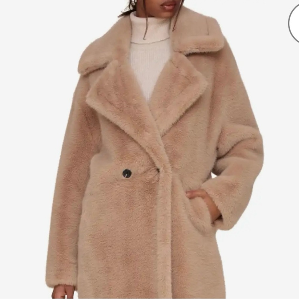 Avec Les Filles Faux Fur Teddy Coat Size L | Plush Double Breasted Jacket